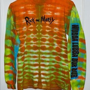 Brand New Rick & Morty Hand Made Tie Dye Adult Small 100% Cotton Long Sleeve